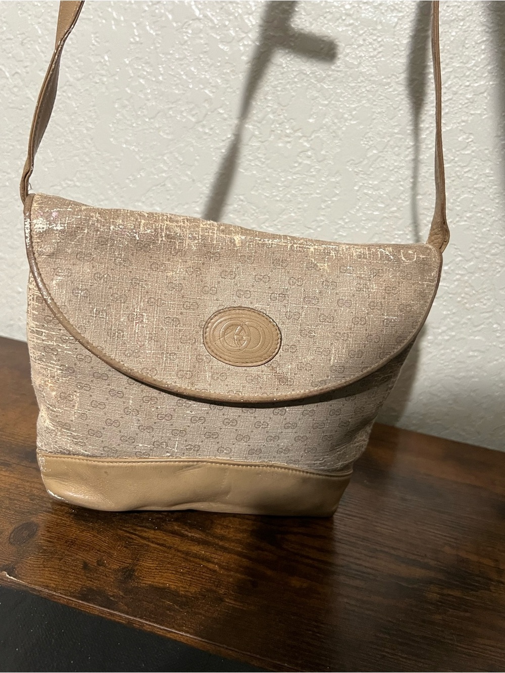 Beige Shoulder Bag with Logo Detail - Women Bags